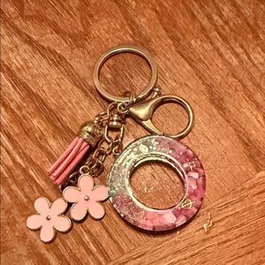 Pink Floral Resin Donut Keychain with Tassel and Flower Charms